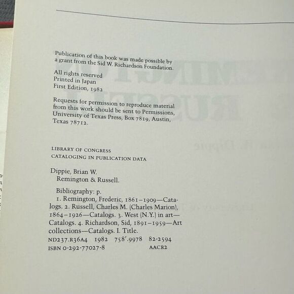 Brian Dippie: Remington and Russell 1982 1st Ed The Sid Richardson Collection - Picture 8 of 10